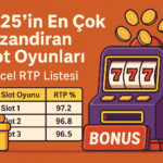 2025’in en çok kazandıran slot oyunları ve güncel RTP listesini gösteren modern temalı casino illüstrasyonu – Campanness Casino Rehberi görseli.