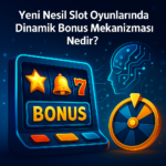 2025’te dinamik bonus mekanizmasını gösteren yeni nesil slot oyunları görseli. AI destekli ödül sistemi ve RTP optimizasyonu temalı.